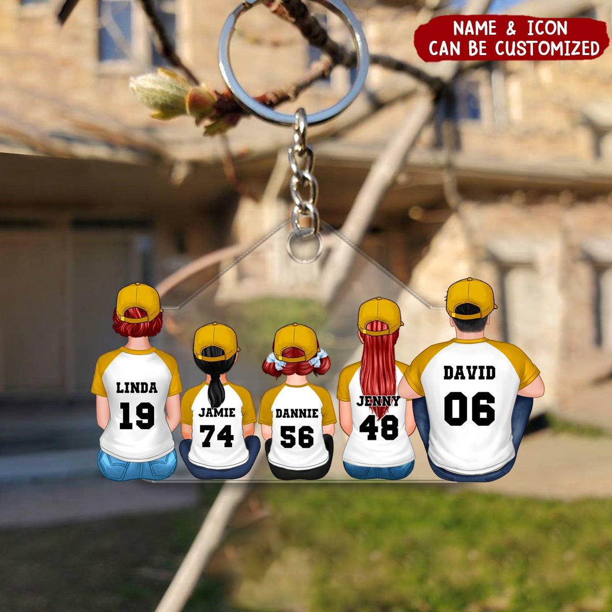 Baseball Family Sitting Back View Personalized Acrylic Keychain