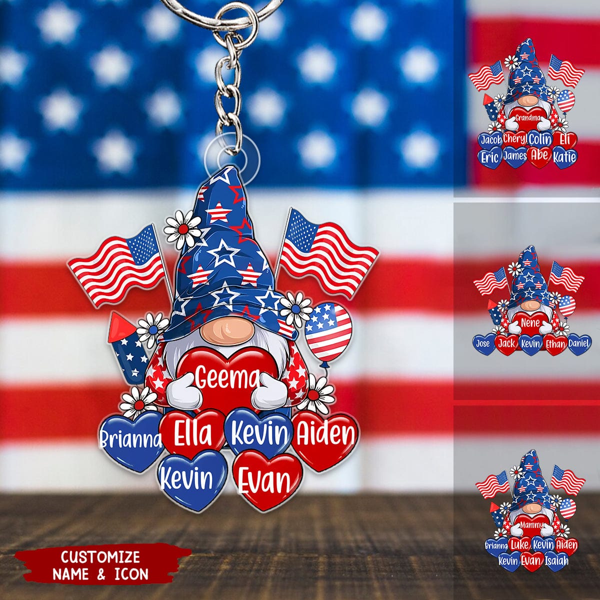 American Dwarf Grandma Mom Heart, 4th Of July Personalized Acrylic Keychain