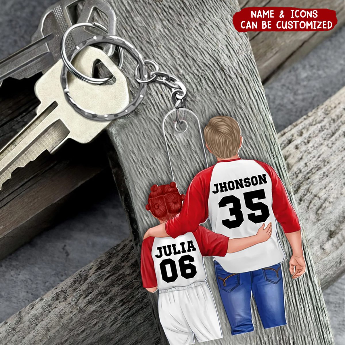 Baseball Dad And Kid Personalized Acrylic Keychain